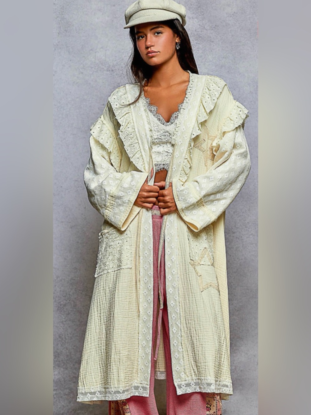 POL Double Gauze Star Patchwork Duster - Picture 2 of 5